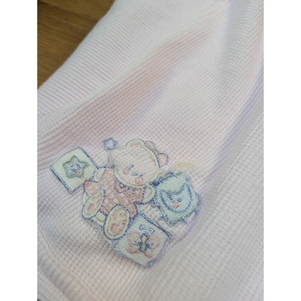 Just Born Pink thermal baby receiving blanket waffle weave teddy bear blocks